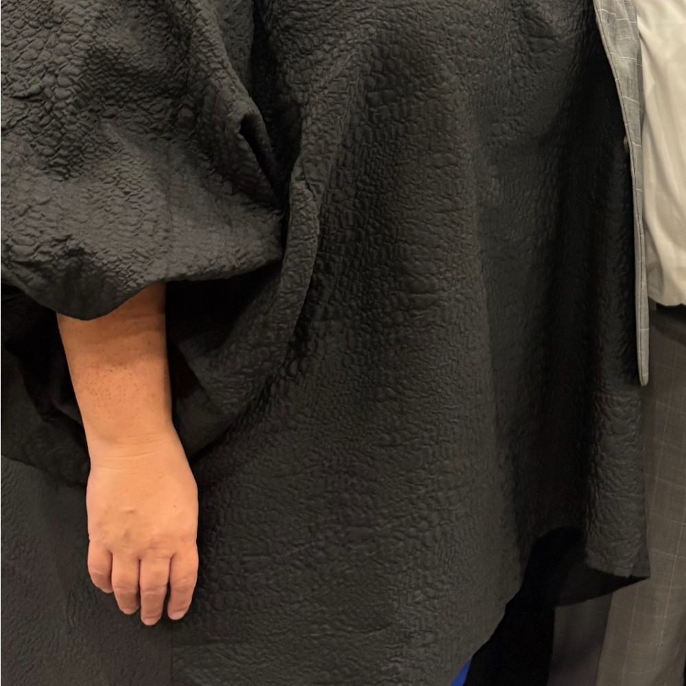 Textured Black Puff Sleeve Top with high/low one size fits all. - Picture 5 of 6